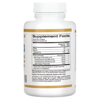 California Gold Nutrition, Omega-3 Premium Fish Oil, 100 Fish Gelatin Softgels (1,100 mg per Softgel) - Image 2