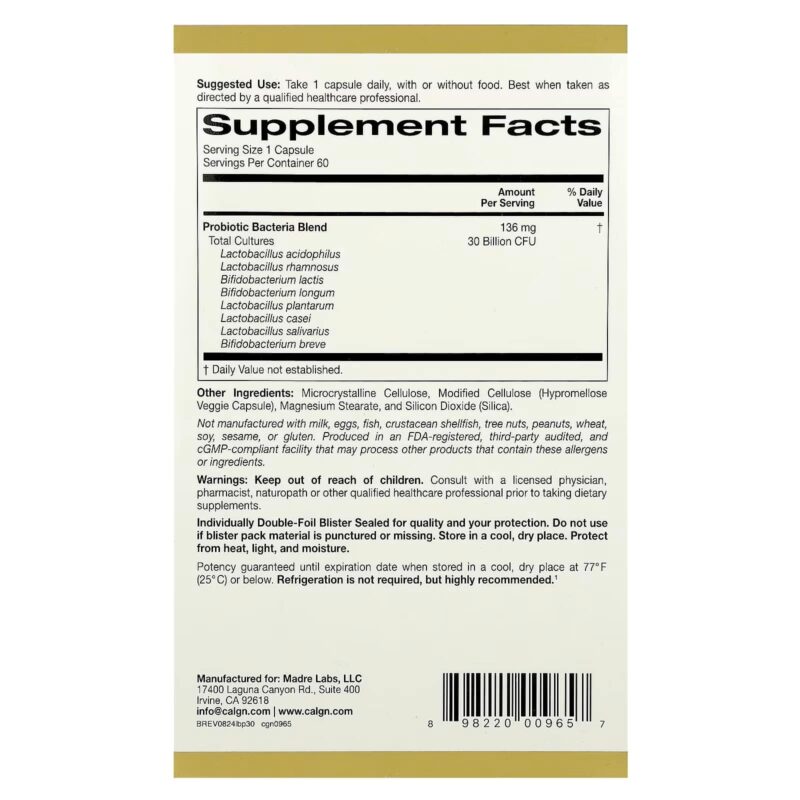 California Gold Nutrition, LactoBif 30 Probiotics, 30 Billion CFU, 60 Veggie Capsules - Image 2
